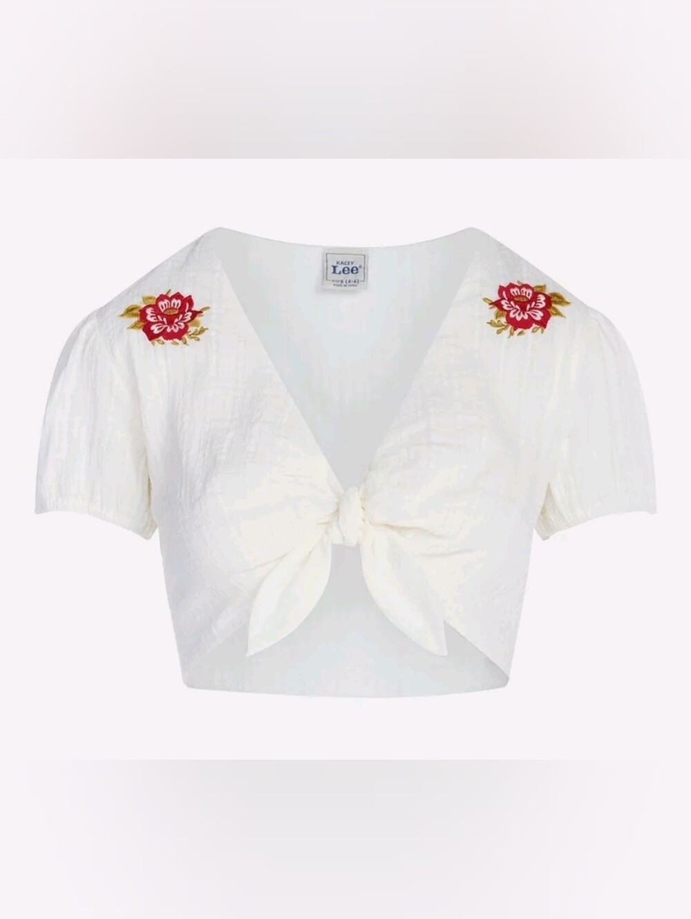 Kacey Lee White Embroidered Tie Front Swim Coverup Crop Top Size M (8-10) NWT​D